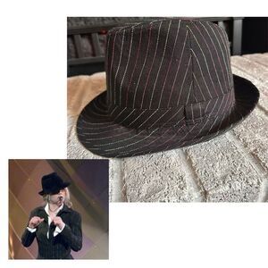 Vintage Y2K Aldo Womens Pink Striped Fedora Black Britney Spears Hot Pink Lined